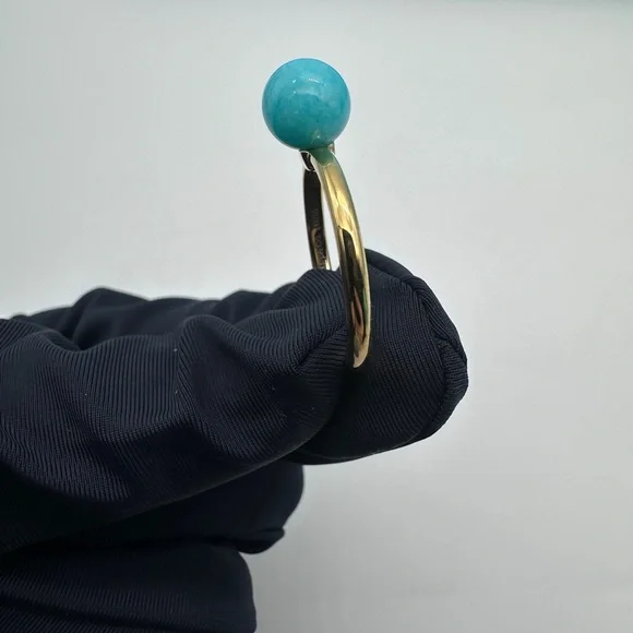 Tiffany & Co. New Size 8 18k Yellow Gold Amazonite 8mm Hardware Ball Ring - Picture 7 of 9